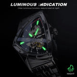 New Black Skeleton Mechanical Watches Triangle Automatic Stainless Steel Irregular  Transparent Back Case Wristwatch