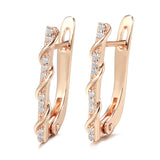 14K Rolled Rose Gold Inlay Micro AAA Zircon Diamonds Long Drop Piercing Hoops Earrings