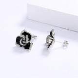 Fashion Delicate Rose Flower Black Epoxy Handmade Enamel Earrings