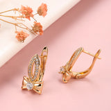 14K Gold Filled Micro Inlay AAA Zircon Diamonds Bow Fashion Clip Handmade Earrings