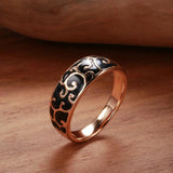 Excellent Luxury 14K Filled Rose Gold Black Enamel Ring Unusual Ethnic Pattern Rings - Creative Fashion Jewellery