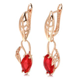 14K Gold Filled Luxury Garnet Pomegranate AAA Zircon Crystals Long Hollow Earrings