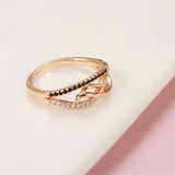 Filled 14K Rose Gold Vintage Style Fashion AAA Black Zircon Diamonds Geometric Wave Rings - Luxury Jewellery