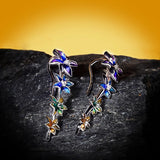 New Tassel Handmade Enamel Zicon Diamonds 925 Silver Elegant Earrings