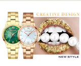 NEW Elegant Quartz Pearl Oyster Jade Stone White Shell Waterproof Ladies Full Stainless Steel Classic Wrist Watches