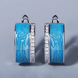 New Blue Handmade Enamel Epoxy Sparkling AAA Zircon Diamonds Silver Earrings