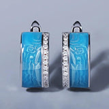 2021 New Ladies 925 Silver Blue Earrings Handmade Enamel Epoxy Zircon Earrings Sparkling White Zircon Ladies Jewelry Earrings - The Jewellery Supermarket