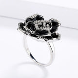 Exquisite Handmade Enamel AAA Zircon Diamonds Drip Oil Colour Black Flower Ring