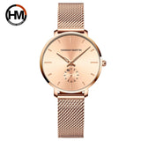 Elegant Simple Fashion Rose Gold Colour Case Ladie's Watch Blue Stainless Steel Mesh Belt Quartz Waterproof Watches