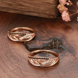 Filled 14K Rose Gold Vintage Style Fashion AAA Black Zircon Diamonds Geometric Wave Rings - Luxury Jewellery