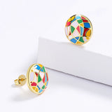 New Colourful Irregular Pattern Handmade Enamel Hoop Earrings