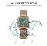 Elegant Green Dial Roman Square Ladies Rose Gold Plated Case Watches Quartz Stainless Steel Fashion Wristwatches