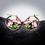 Classic Silver Handmade Enamel Epoxy Pink Flower Zircon Diamonds Earrings