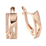 14K Gold Filled Geometric Square Smooth Metal AAA Zircon Diamonds Vintage Earrings