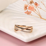 New Natural Black Zircon Cross Ring - Rose Gold Geometric Hollow Line Vintage Fashion Jewellery - The Jewellery Supermarket