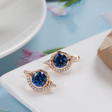 14K Rolled Gold Luxury Oval Geometric AAA Blue Zircon Diamonds Clip Fashion Earrings