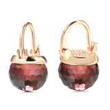 New 585 Rose Gold Glass Spherical Ball Drop Earrings Hang Ear Football Cut Emeral Red Crystal Clip Earrings Elegant Wedding Fine Jewelry