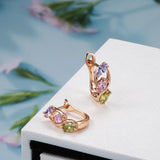 New 14K Rose Gold Rolled Prong Setting Colourful AAA Zircon Crystals Piercing Hoops Clip Earrings - Fashion Earrings