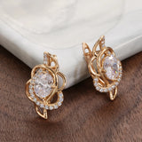 14K Rolled Gold AAA Zircon Diamonds Earrings Heart & Arrow Carve Loops Drop Earrings