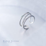 New Arrival Sterling Silver Luminous Clear AAAA Simulated Diamonds Three Circle Line Ring - Fine Jewellery - The Jewellery Supermarket