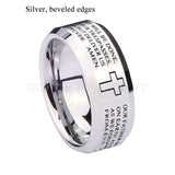 New Arrival 8mm Tungsten Carbide Laser Engraved Christ Cross Bible Scriptures Lord's Prayer Wedding Ring - The Jewellery Supermarket