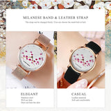 New Design Elegant Red Plum Blossom Dial Female Watch - Quartz Movement Genuine Leather Band  Ladies Wristwatches