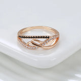 Filled 14K Rose Gold Vintage Style Fashion AAA Black Zircon Diamonds Geometric Wave Rings - Luxury Jewellery