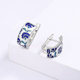 Classic Handmade Blue Enamel Earrings Flower Shape Fashion Stud Earrings