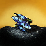 Unique Shape Handmade Blue Butterfly Enamel 925 Silver Elegant Ring