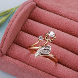 Fine Vintage Design Jewellery Rolled Rose Gold of 14-Karat Purity Micro-wax Inlay AAA Zircon Diamonds Flower Ring