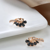 14K Filled Gold AAA Black Zircon Crystals Clip Drop Statement Earrings Fashion Jewellery