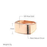 14K Rolled Gold Simple Square Black Zircon Diamonds Glossy Men Big Size Signet Ring