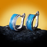 New Blue Handmade Enamel Epoxy Sparkling AAA Zircon Diamonds Silver Earrings