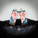 New Fashion Handmade Enamel Flower AAA Zircon Huggie Retro Bohemian Earrings