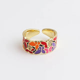 New Fashion Hadmade Enamel Colourful Flower Adjustable Gold Plated Rings