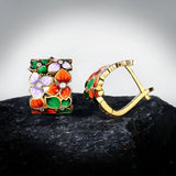 Classic 925 Silver Flower Colourful Handmade Enamel Elegant Earrings