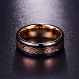 New Hot 8MM Wide Valentine's Day Men's Rings Size 5-15 Rose Gold Dragon Pattern Tungsten Steel Ring - The Jewellery Supermarket