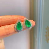 Vintage Pear Emerald Gemstone Earrings/Necklace/Ring High Carbon Diamond Wedding Engagement Jewelry Sets Wholesale Accessories - The Jewellery Supermarket