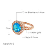 New Fashion Ethnic Hollow Flower Design Rolled 14K Rose Gold Big Blue AAA Zircon Diamonds Ring - Fine Jewellery