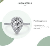 Luxury 3CT Sparkling Water Drop Shape AAAA Lab Created Diamond Silver Rings