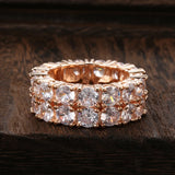 Classic 14K Rolled Rose Gold Hip Hop Double Row Micro-wax Inlay AAA Zircon Diamonds Rings - Fashion Jewellery