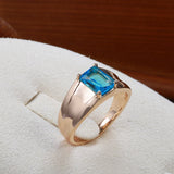 Fashion Glossy 14K Rolled Rose Gold AAA Square Blue Zircon Crystal Ring For Women or Men - Fine Jewellery