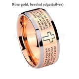 New Arrival 8mm Tungsten Carbide Laser Engraved Christ Cross Bible Scriptures Lord's Prayer Wedding Ring - The Jewellery Supermarket