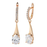 Fashion Oval 14K Filled Rose Gold AAA Zircon Diamonds Long Dangle Earrings For Women - Luxury Fine Jewellery