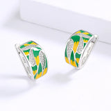 Classic Leaf Green Handmade Enamel AAA Zircon Diamonds Silver Earrings