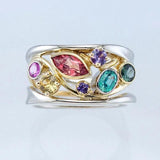New Hollowed Design Two Tone Colorful Stone Finger Ring -  Birthday Anniversary Gift Fashion Female Jewellery - The Jewellery Supermarket