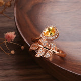 Latest Fashion Hollow Crystal Flower Rolled 14K Rose Gold Yellow AAA Zircon Diamonds Ring  - Fine Jewellery