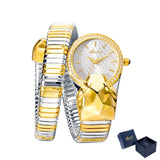 Amazing Luxury Brand Red Dial Snake Shape Zirconia Diamond Ladies Gold Iced Out Analog Quartz Movt Unique Watch
