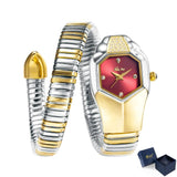 Unique Snake Shape Luxury  Bling Gold Quartz  Wrist Watch For Women - Ladies MISSFOX Women's Watch