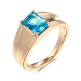 Fashion Glossy 14K Rolled Rose Gold AAA Square Blue Zircon Crystal Ring For Women or Men - Fine Jewellery